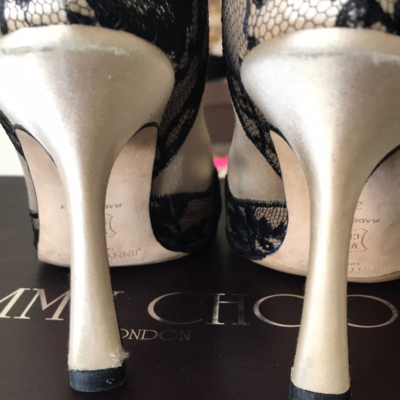 Jimmy Choo vintage nude satin black lace boots - Picture 6 of 12